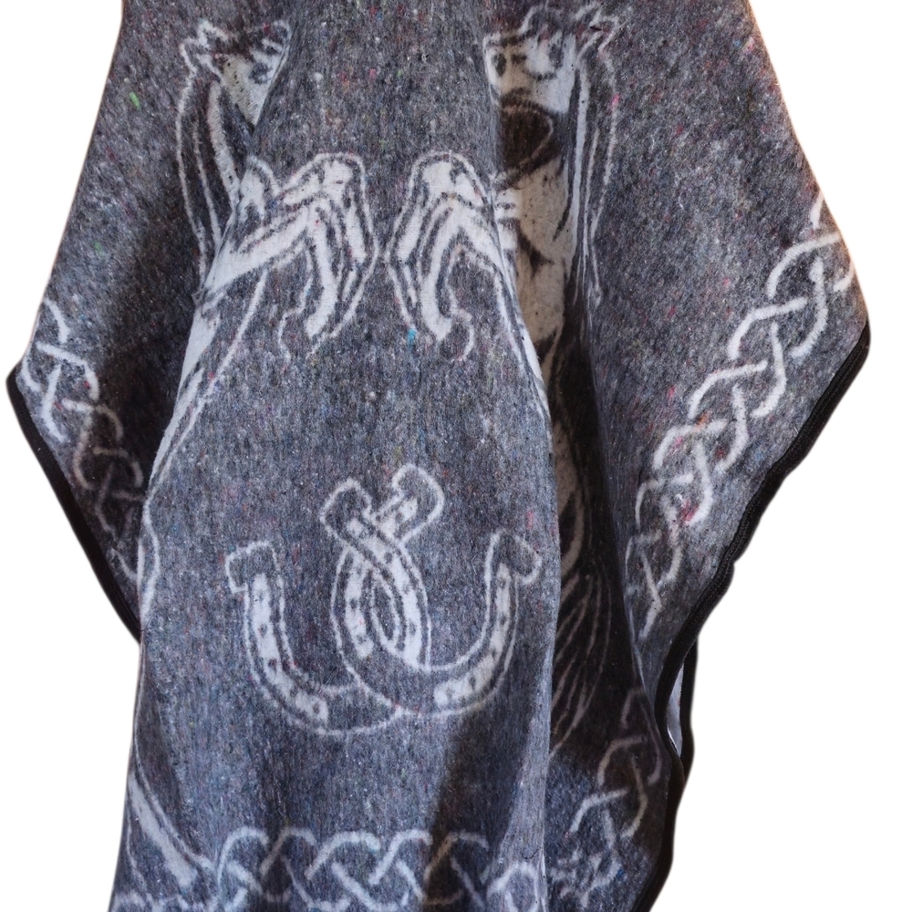 Black and Gray Patterned Poncho